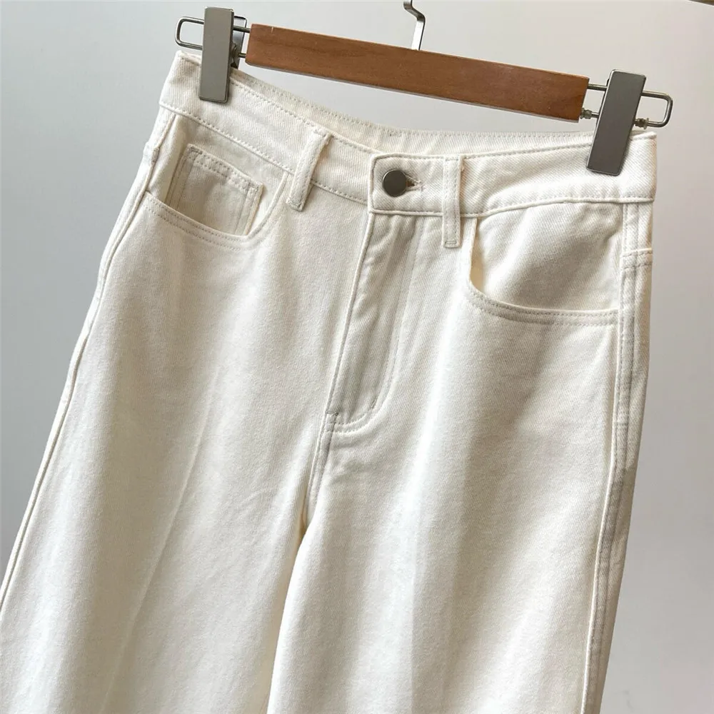 25 femmes automne/hiver nouveau coton jambe large taille haute jean
