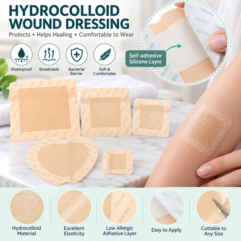 Hydrocolloid Adhesive Dressing 5 Sizes Sterile Wound Patch Self Adhesive Absorbent Wound Care Pad For Bed Sore Skin Protection