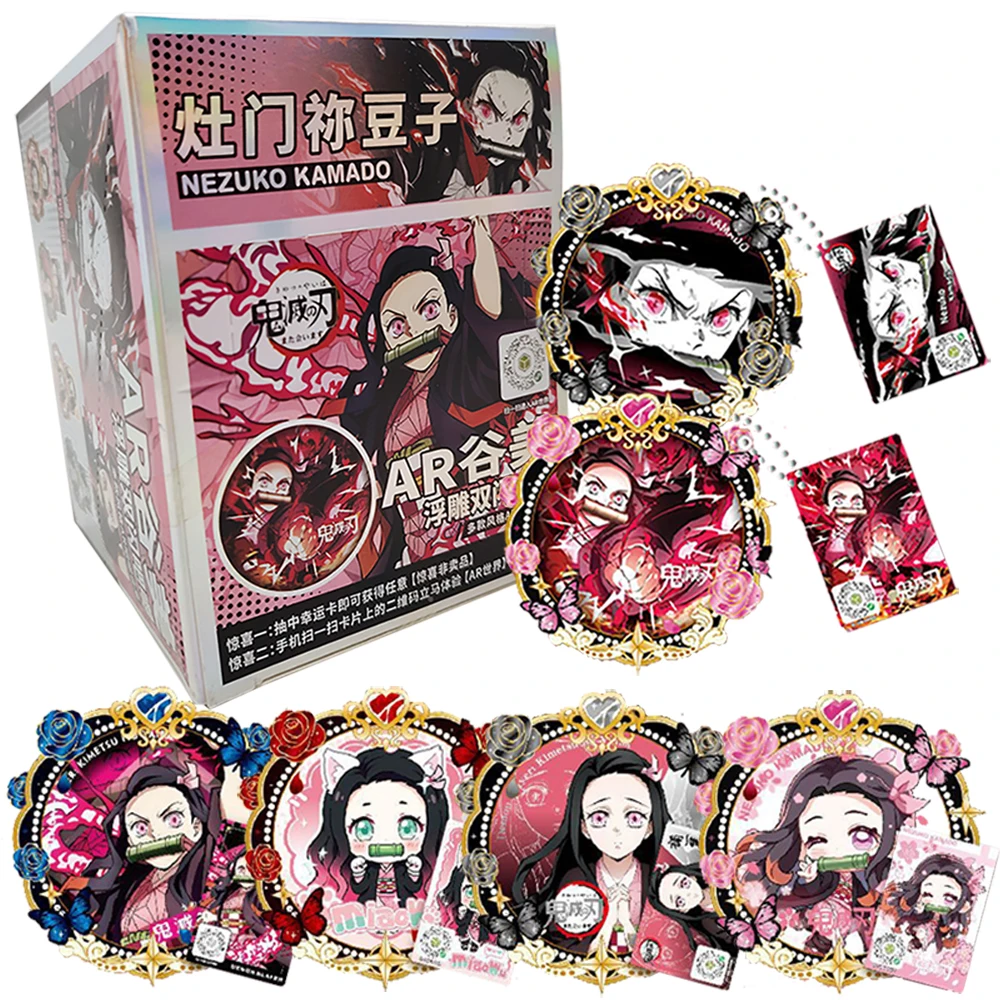 

Demon Slayer Collection Cards Student Backpack Decoration AR Badges Fantasy Battle Anime Character Nezuko Kamado Creative Toys