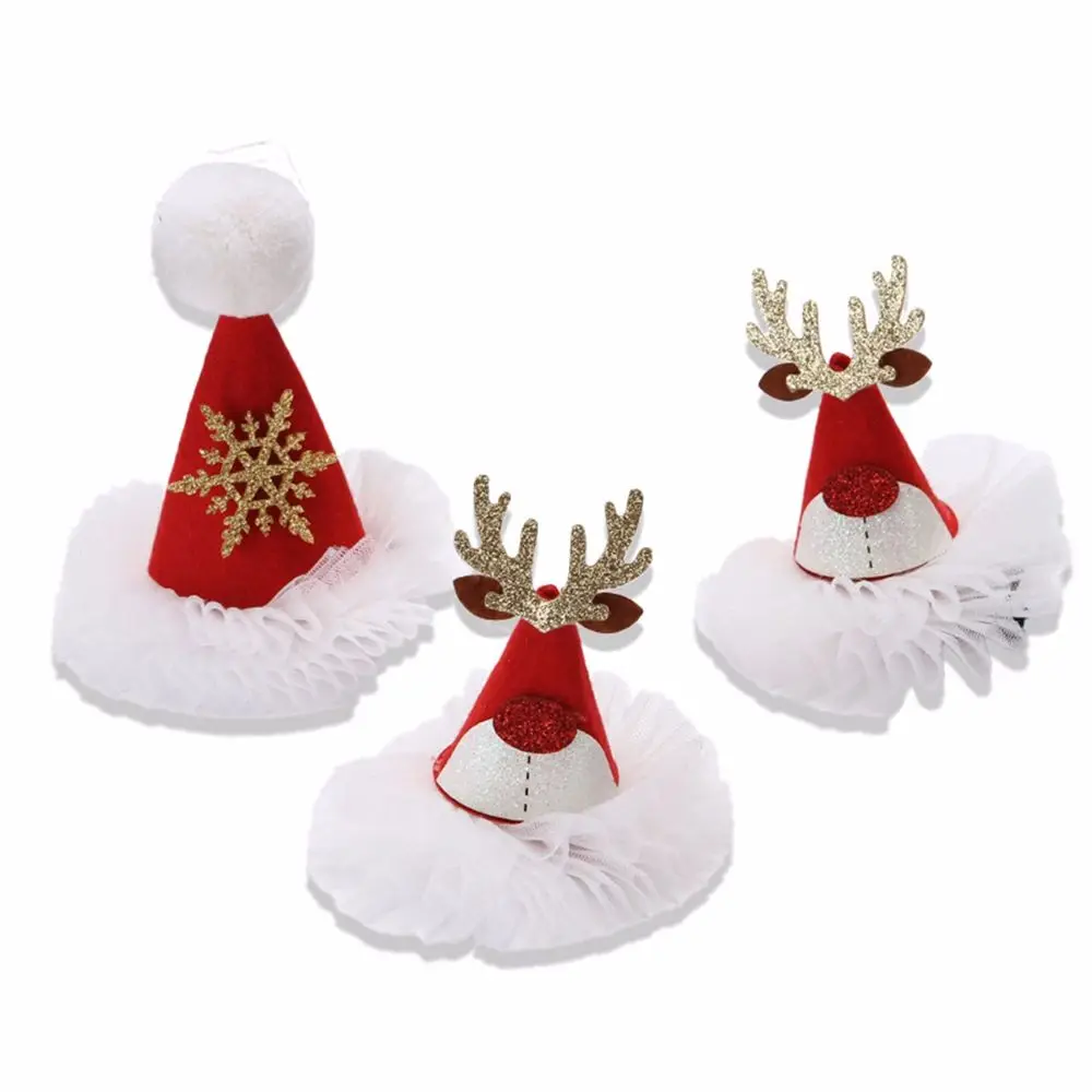 Niña Santa Claus aleación copo de nieve tela estilo coreano sombreros Navidad Clip para el cabello accesorios para el cabello sombrero de Navidad horquilla
