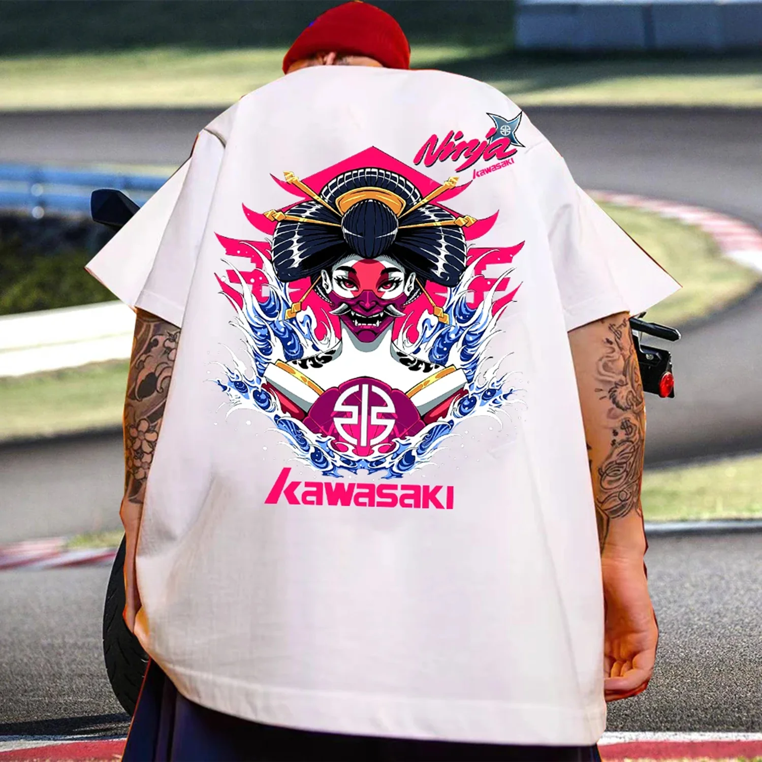 

Хлопковая футболка с принтом Kawasaki Ninja Samurai, летняя классическая футболка для езды на велосипеде на открытом воздухе для взрослых, внедорожный мотоциклетный трикотаж