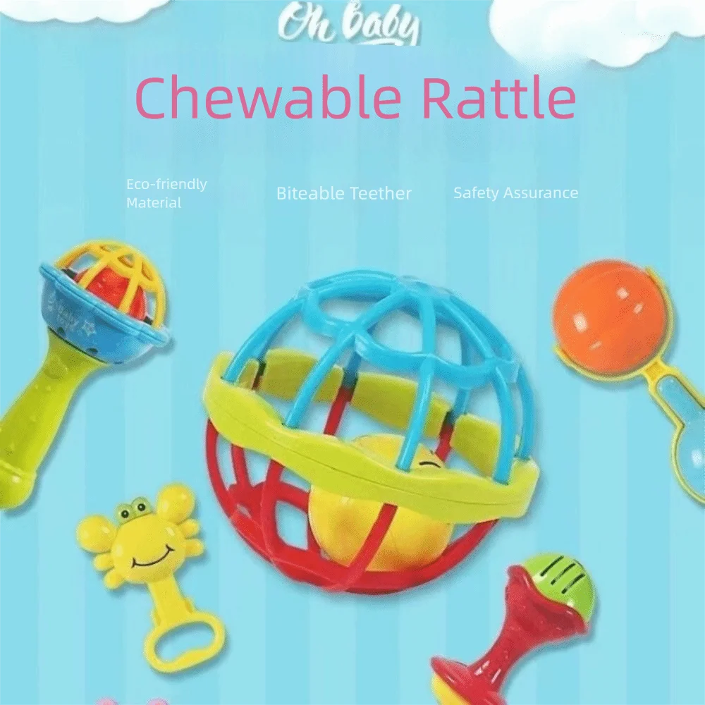 Non-Toxic Baby Rattle Hand Grip Rod Chewable Musical Instrument Toys Colorful Educational Hand Bell Toys Kids Gift