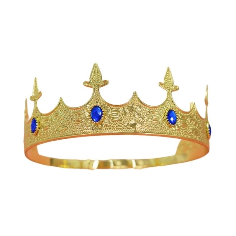 652F Metal King Crowns Tiaras with Gemstones for Men Cosplay Accessories for Weddings and Themed Parties Formal Event