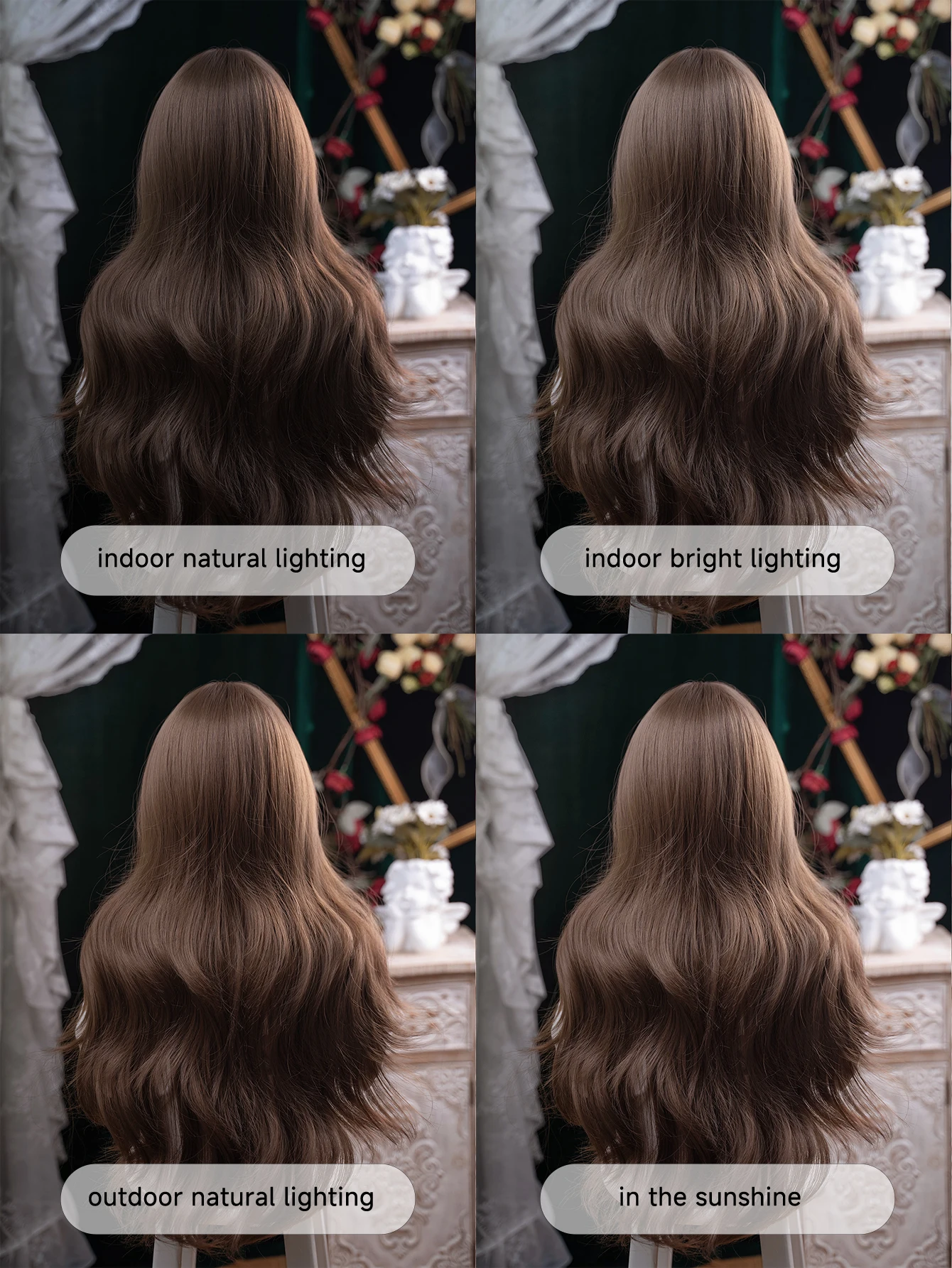 28Inch Light Toffee Cute Style Synthetic Wigs With Bangs Long Natural Wavy Hair Wig For Women Daily Use Cosplay Heat Resistant