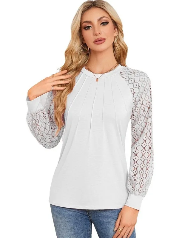 

Кружевное лоскутное длинное све женское irt round Ne плиссированное повседневное платье из полиэстера однотонное осенне-весеннее модное