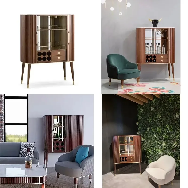 Italian light luxury solid wood edge cabinet designer villa restaurant high-end wine cabinet home locker