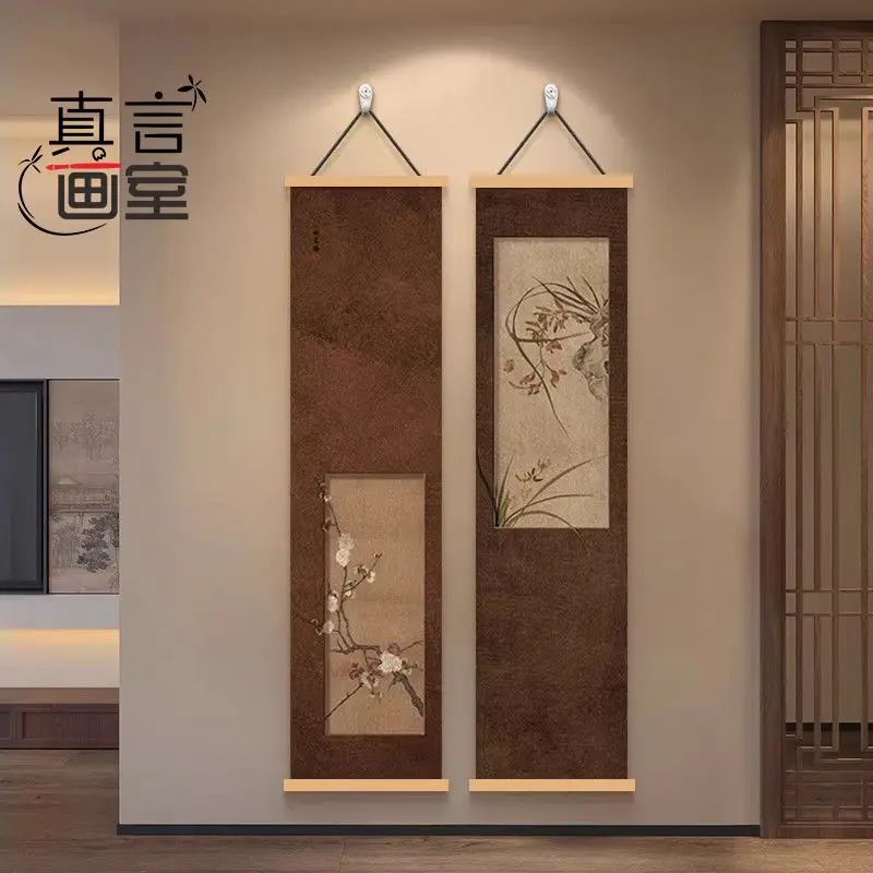 Japanese Vintage Zen Tapestry Wall Hanging, Plum Orchid Bamboo Chrysanthemum   Living Room Study Tea Room Corridor House Decor