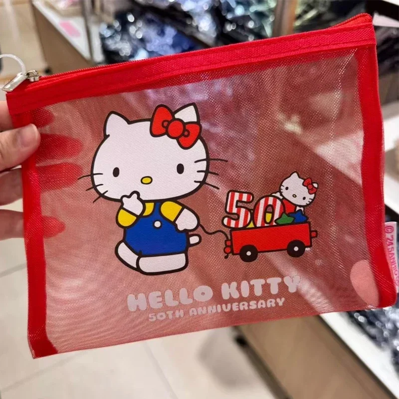 

Милая косметичка Hello Kitty из сетчатой ткани, портативная, в корейском и японском стиле, эстетичная, для хранения, подарок