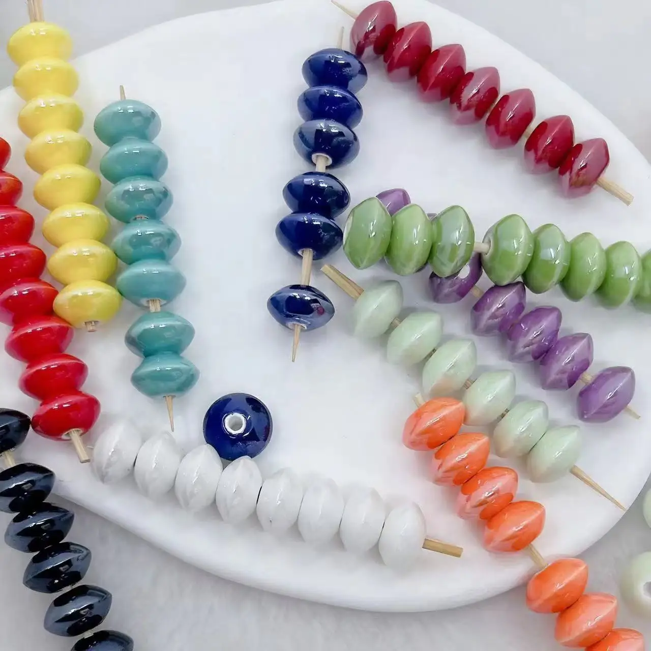 10pcs 12mm  Ceramic Abacus Beads  Bright Mixture Flat Round Beads Loose Spacer Beads For DIY Jewelry Making Bracelet Necklace