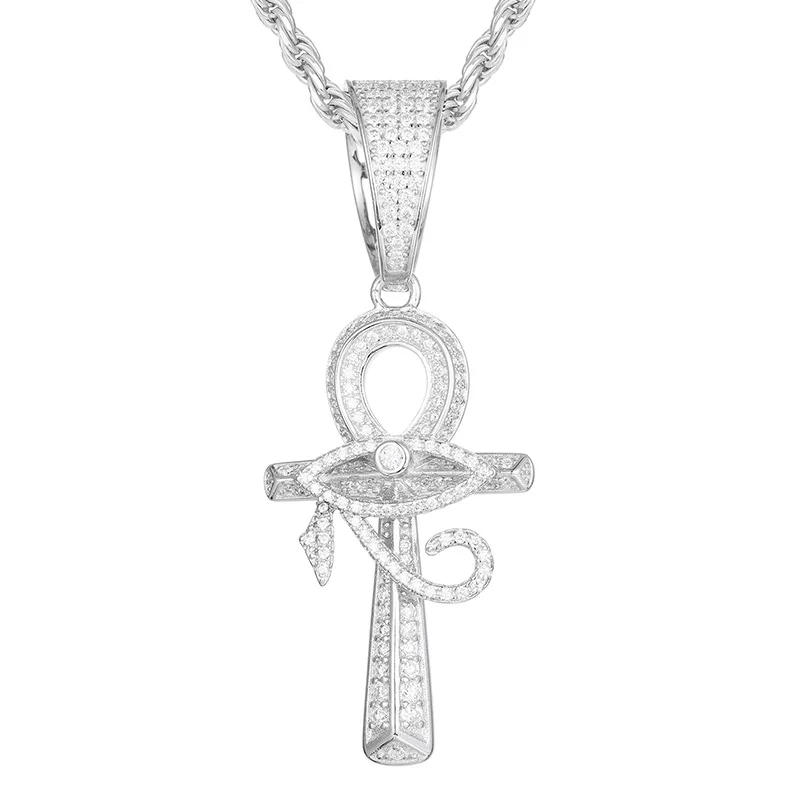 Moissanite S925 Sterling Silver Bling Ice Out Eye of Horus Ankh Cross Pendants Necklace for Men HIP Hop luxurious Rapper Jewelry