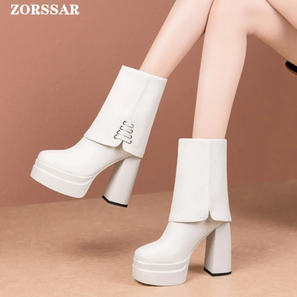 

Women New Fashion Platform Short Boots Women Sexy Leather Boot Round Toe Casual Zipper High Heels Casual Thick Soled Women Shoes