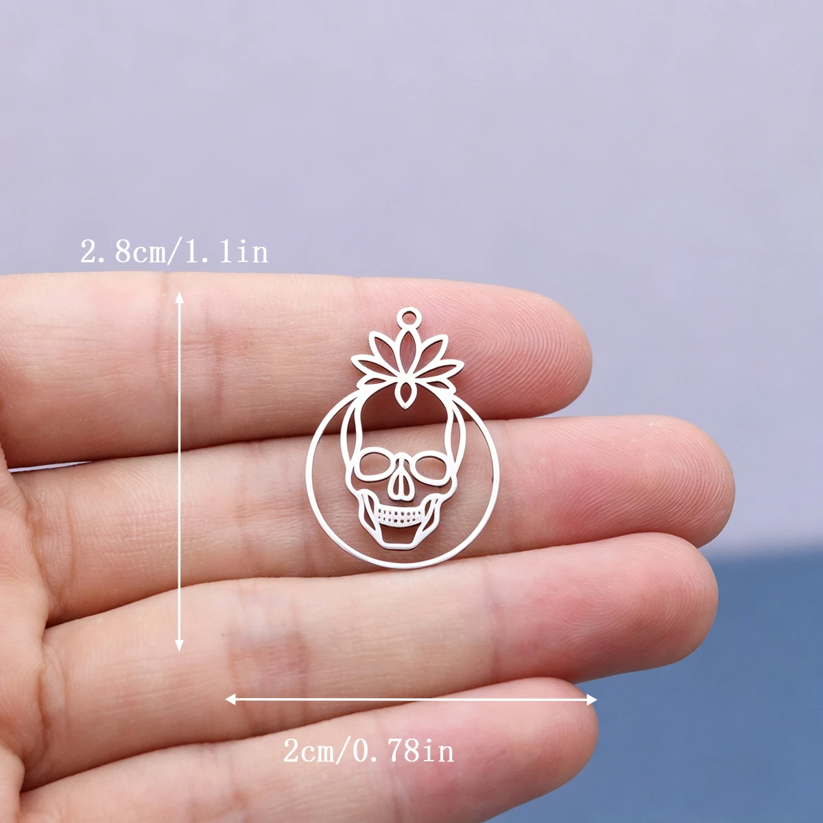 3pcs Stainless Steel Skeleton Skull Lotus Flower Pendant Charms For Necklace Keychain Handmade DIY Jewelry Making Accessories