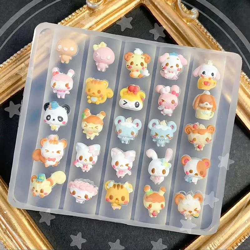 Moules d'art d'ongle en Silicone en Relief 3D, dessin animé Animal lapin chat chien conception bricolage décorations d'art d'ongle modèle de manucure Transparent