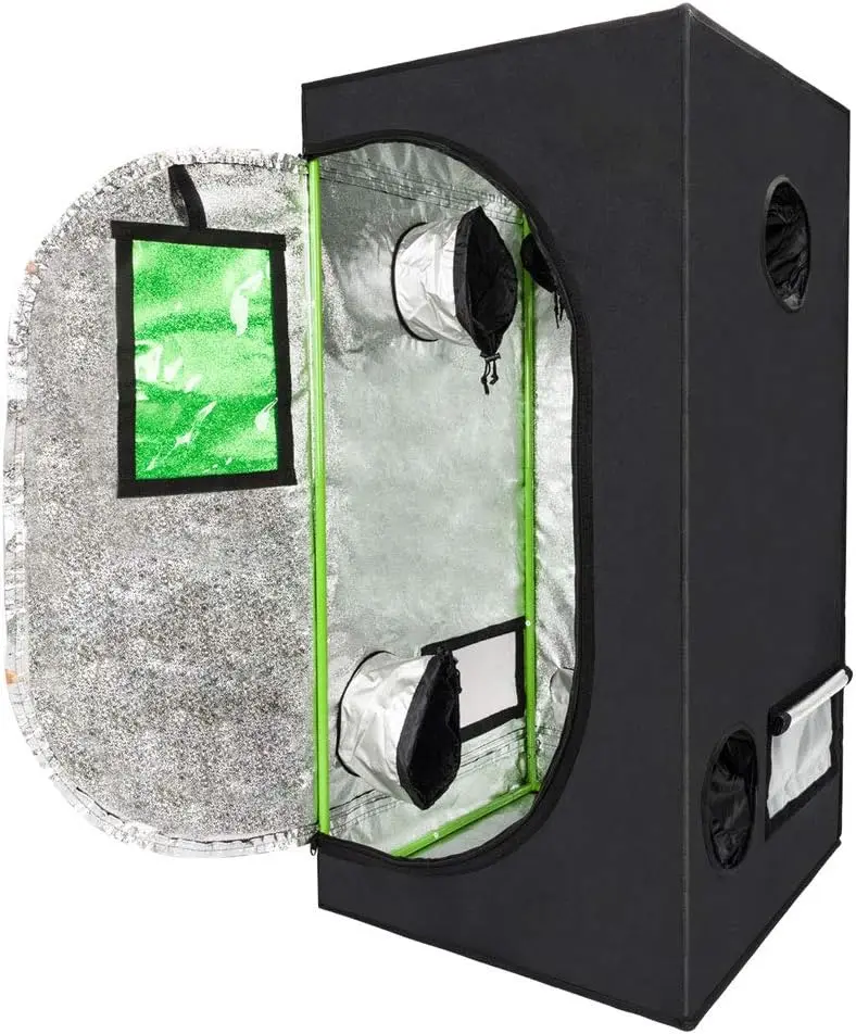 

2x2 Feet Mylar Hydroponic Grow Tent with Observation Window and Floor Tray for Indoor Gardening (24"x24"x48")