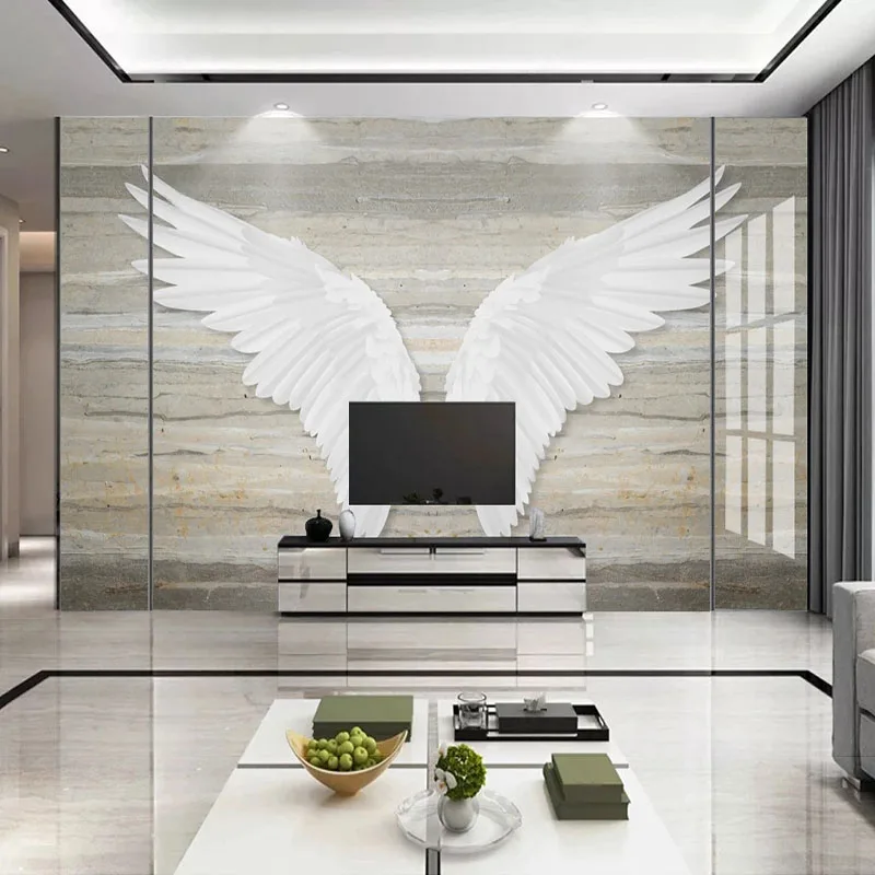 Custom 3D Wallpaper Modern Minimalist Abstract Marble Angel Wing New Chinese Style Microcrystalline Stone Background Wall Tapety