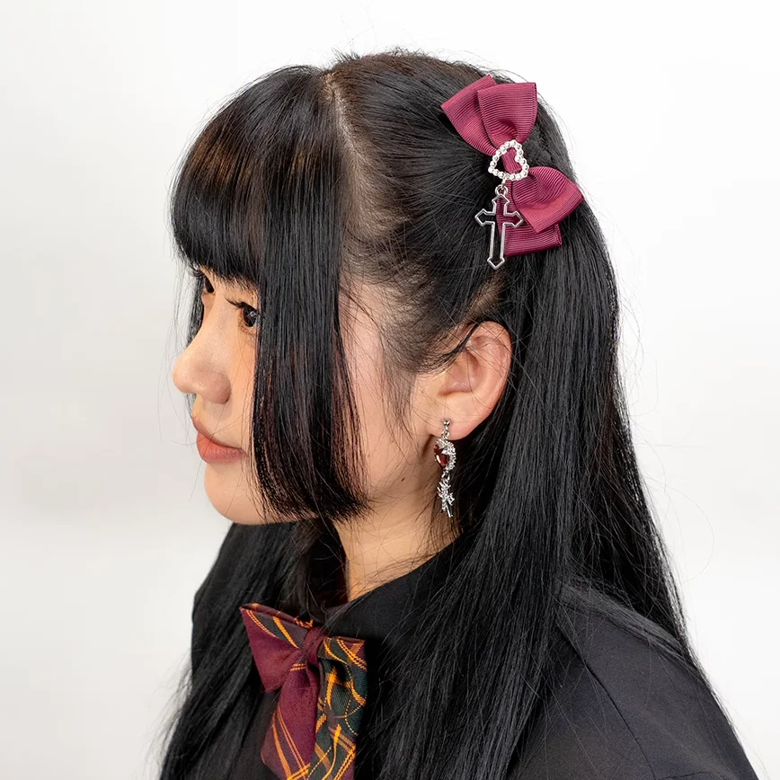 Japanese Mine Mass-Produced Bow Cross Barrettes Student Girls A Pair of Hairclips Sweet Female Bow Headdress Mini Clips