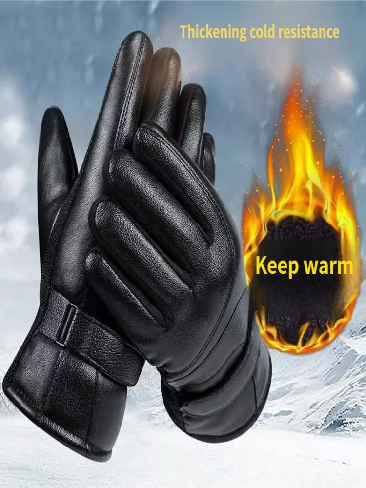 AliExpress NONE Pu Leather Gloves Plus Velvet Warm Touchscreen Gloves Waterproof Glove Winter Outdoor Cycling Motorcycle Gloves