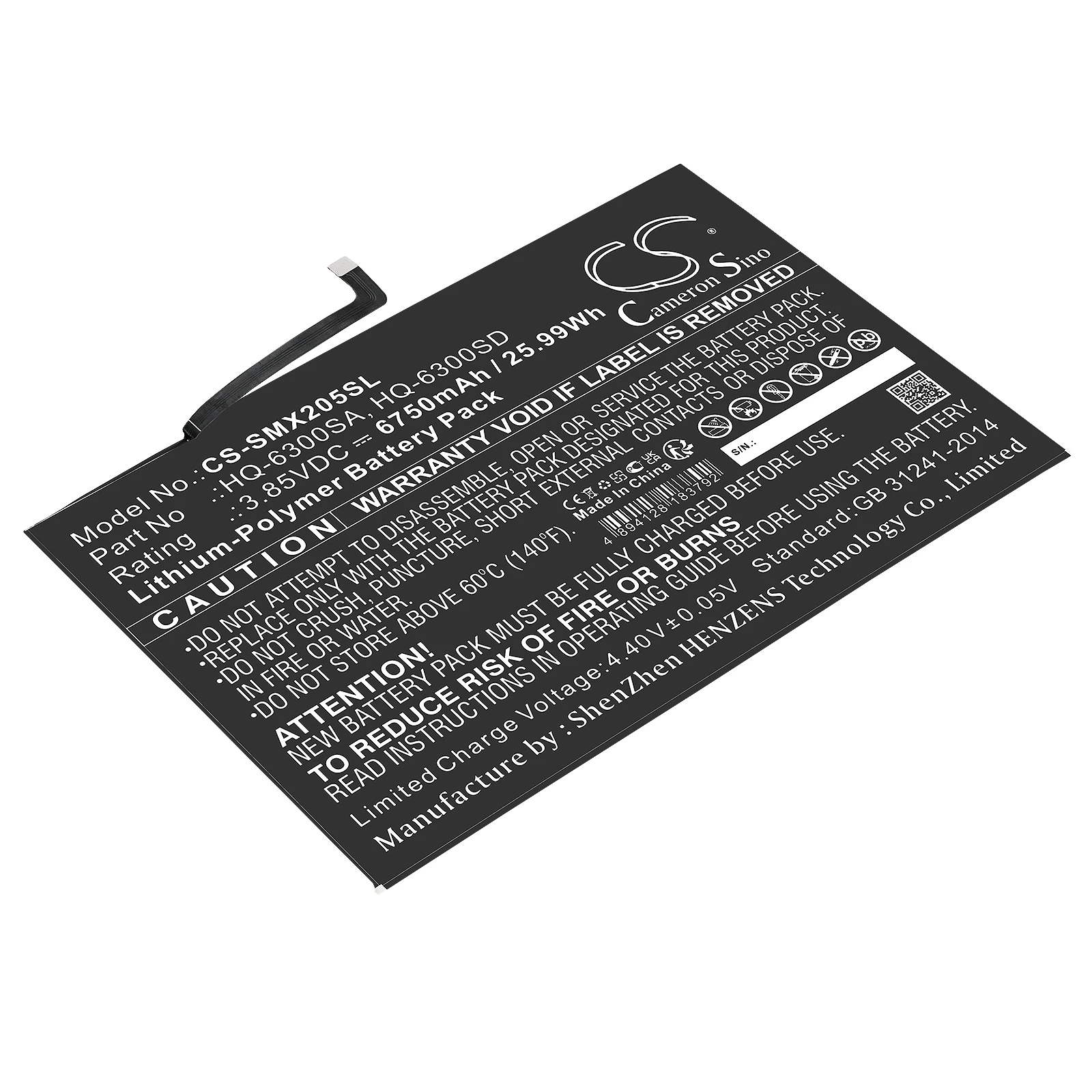 CS Replacement Battery For  SM-X200, SM-X205, Tab A8 10.5 HQ-6300SA, HQ-6300SD 6750mAh / 25.99Wh VoIP Phone