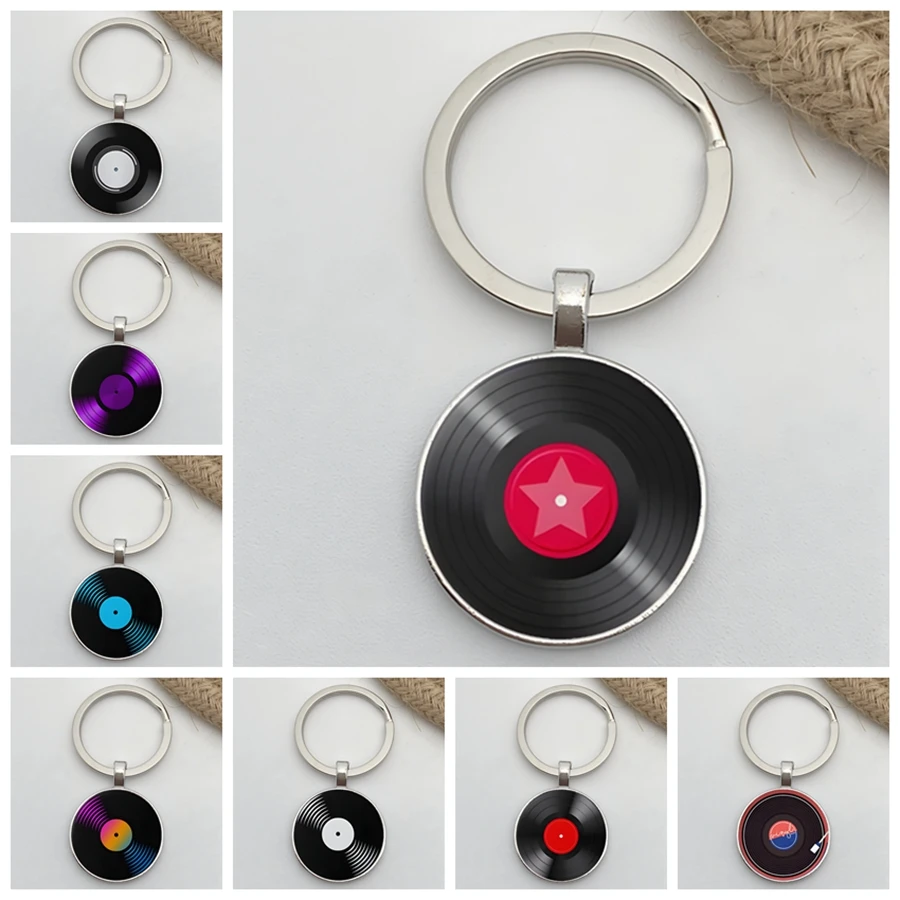 Llavero con imagen de disco de vinilo retro creativo, llavero con cúpula de cristal con registro de fonógrafo, regalo para amantes de la música, venta al por mayor y al por menor