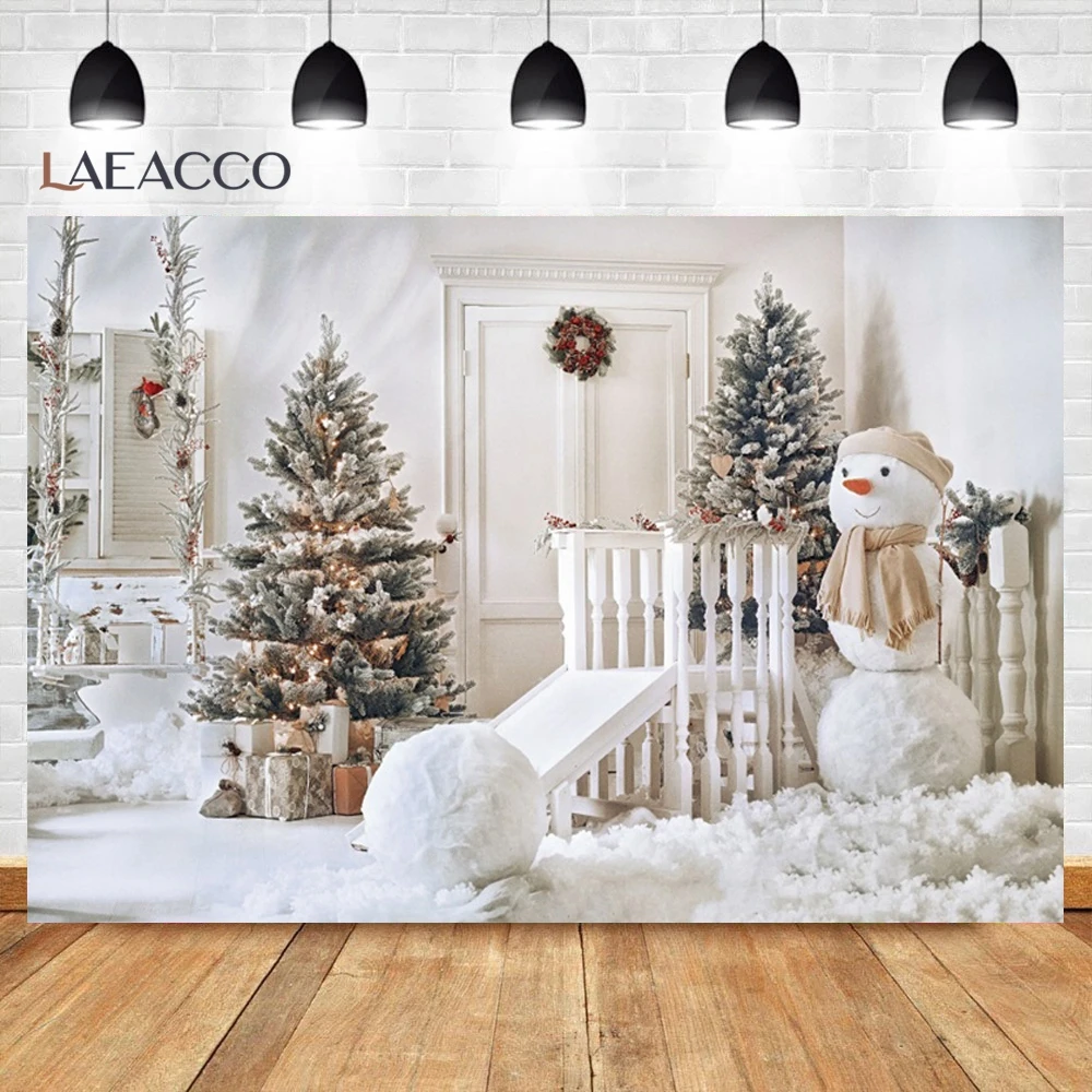 Laeacco зимние Рождественские фоны для фотосъемки снег деревянный дом куклы Рождественская елка внутренний фон для фотосъемки Фотостудия