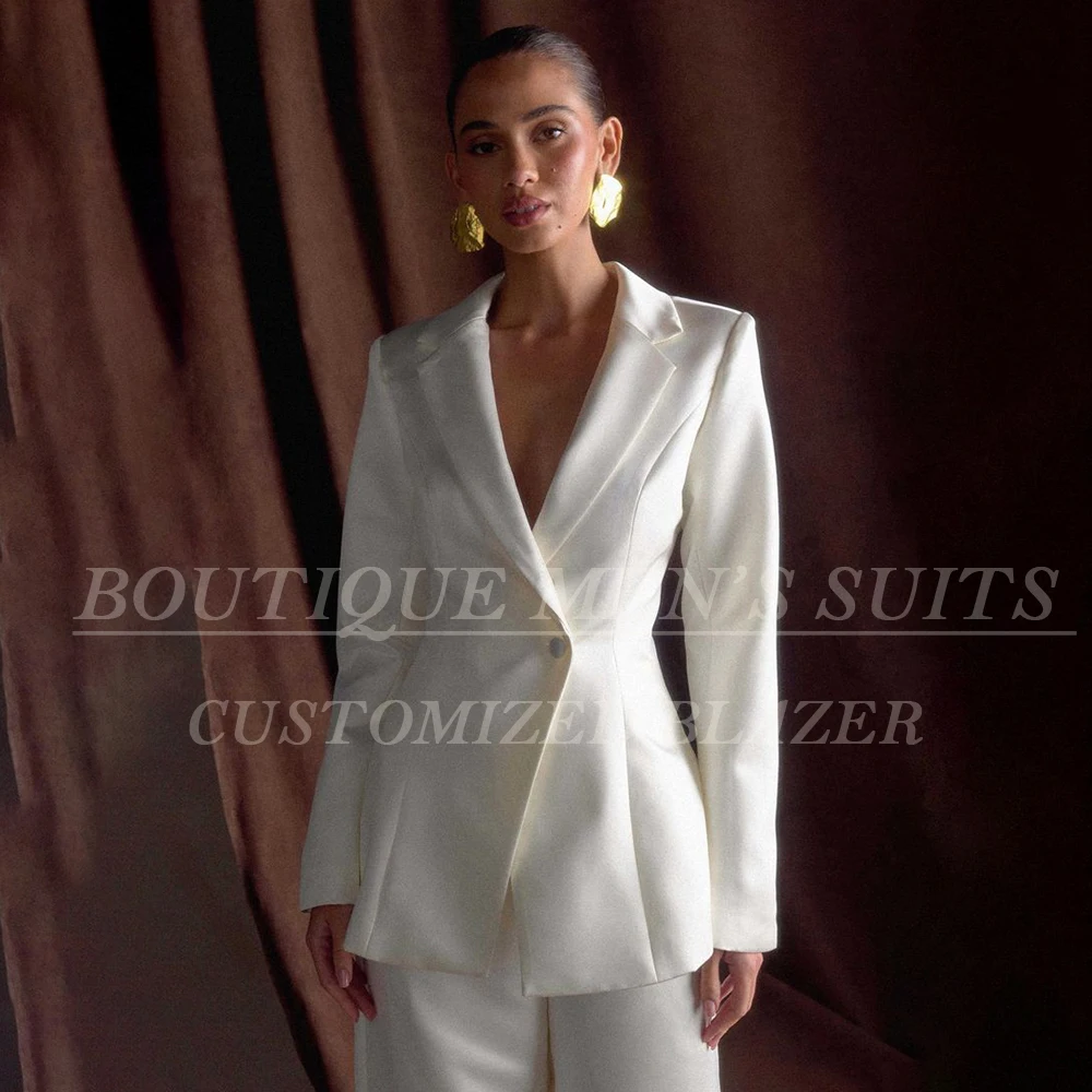 

Luxury White Evening Women's Suits Formal One-Button Slim Fit Regular Length 2 Piece Jacket Pants Customized Female Clothing