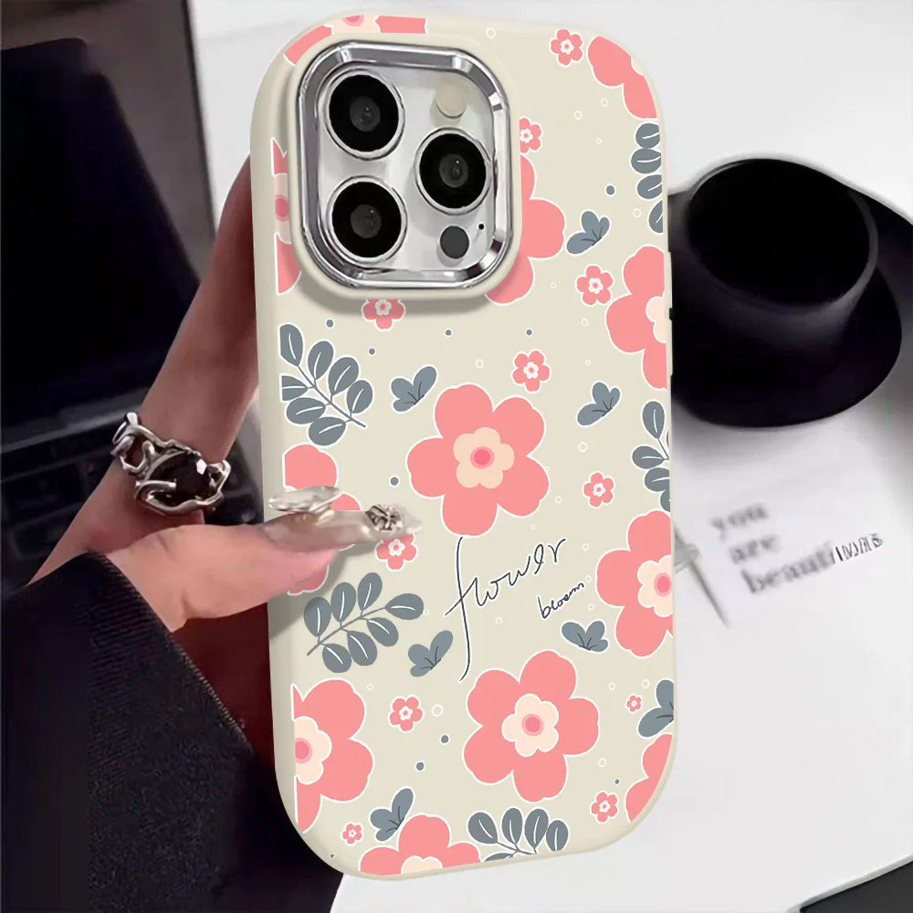 Luxury Metal Lens Frame Flower Case For Samsung A55 5G A54 A53 A35 A33 A50 A52 A34 A32 A15 A14 A13 A12 Soft Silicone Back Cover