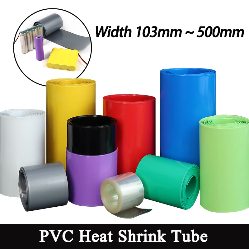 

1M PVC Heat Shrink Tube Width 103mm ~ 500mm 18650 Lipo Battery Pack Insulated Film Wrap Lithium Case Protection Cable Sleeving