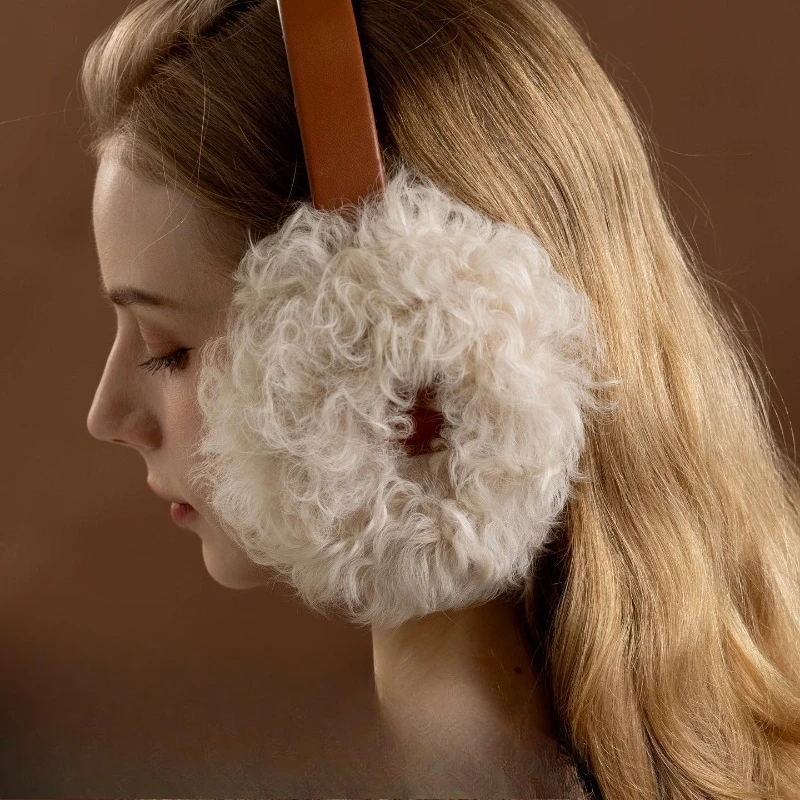 Winter pure wool high-value women's warm ear protection, real sheepskin headband earmuffs