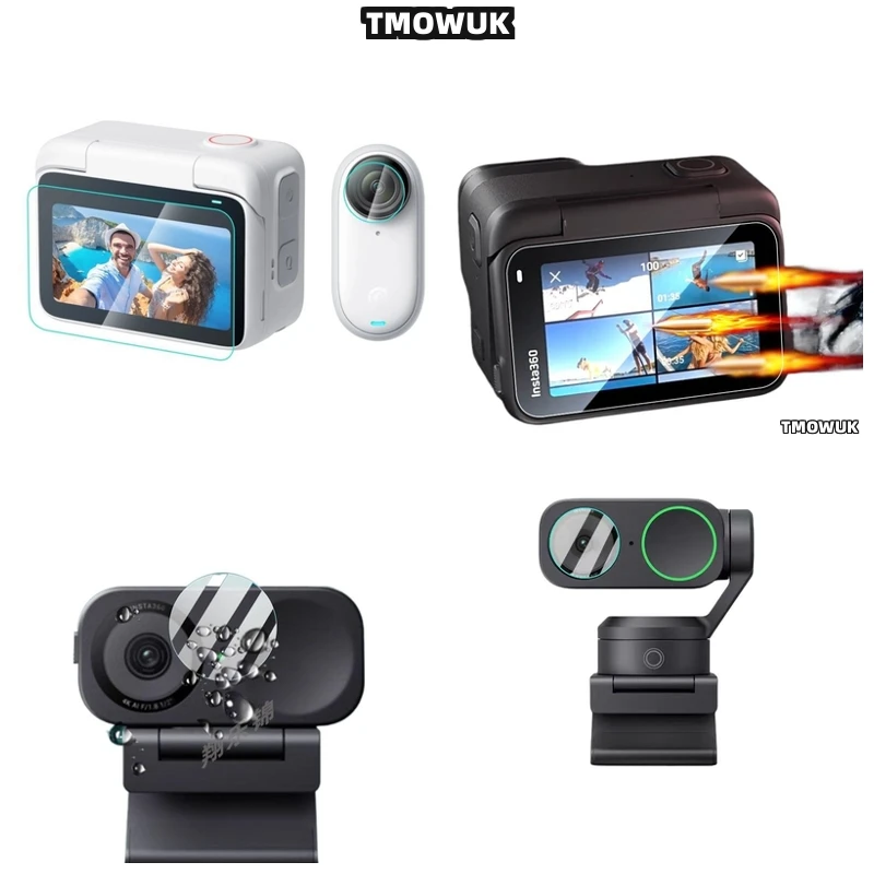 

For Insta360 GO 3 3S ACEPro 2, Hard Tempered Glass LCD Screen Protector + TPU Soft Lens Film Cover Case For One RS Link 2 Link 2