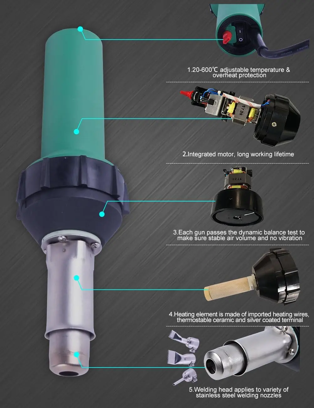 Plastic Welder Hot Air Gun Hand Tool Vinyl Welding Heat Gun Kit