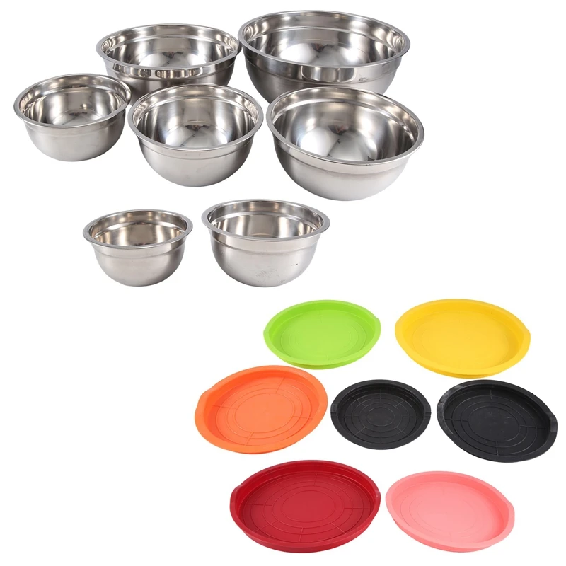 Mixing Bowls With Lids Set, 7PCS Stainless Steel Mixing Bowls, Metal Nesting Storage Bowls For Kitchen, For Prep, Baking