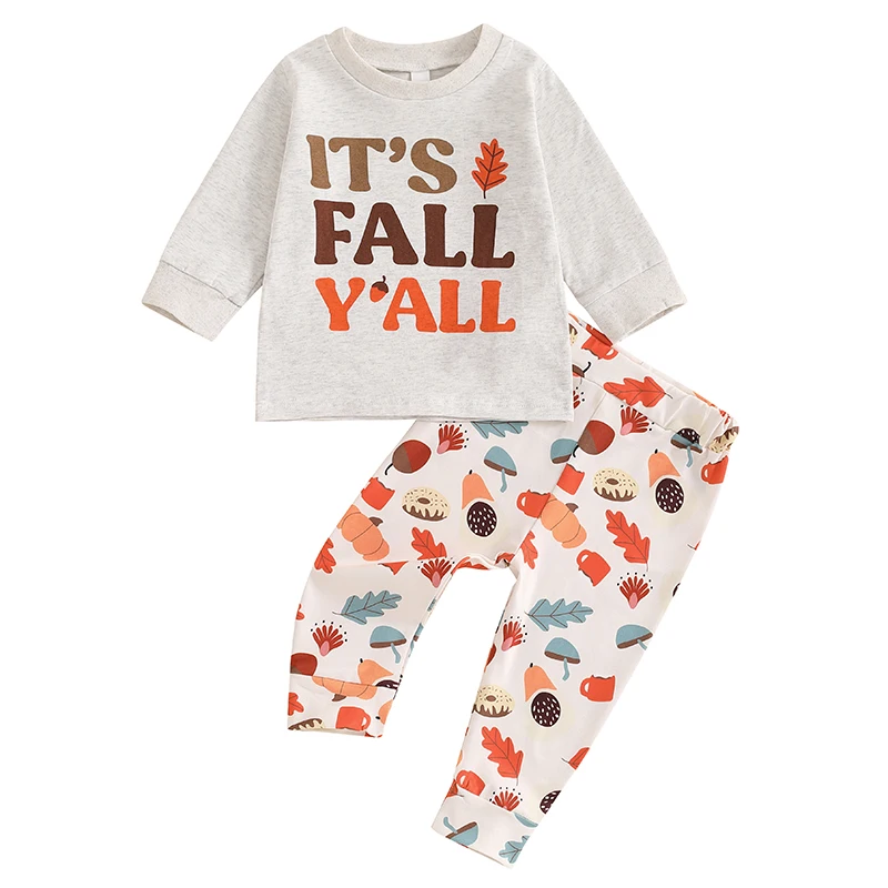 

Toddler Boys Thanksgiving Outfits Letter Print Sweatshirts Pumpkin Maple Leaf Print Long Pants 2Pcs Fall Clothes Set