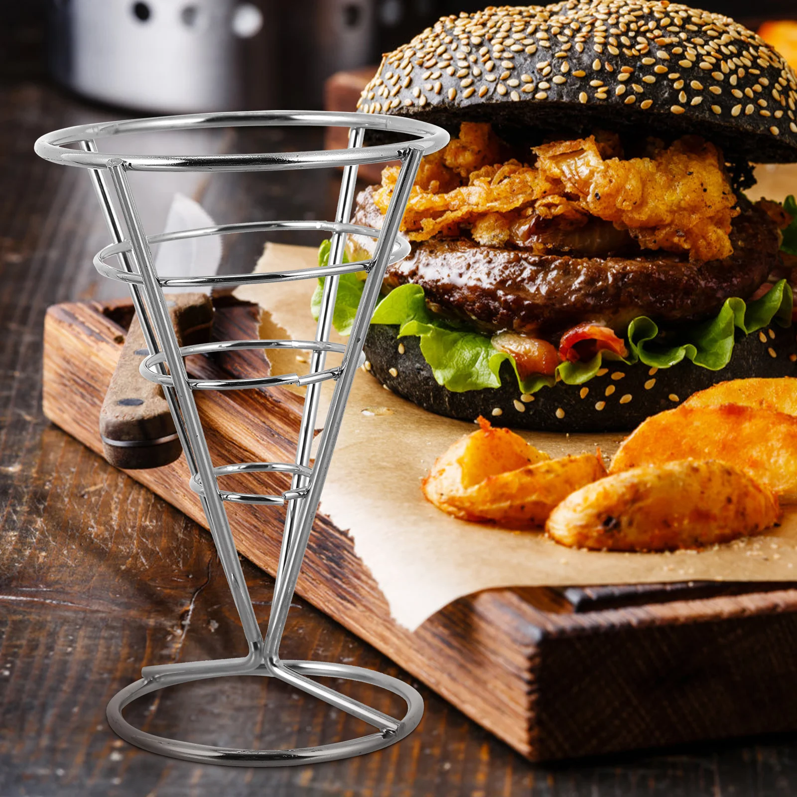 

4pcs Iron Holder Sturdy Snack For Fried Food Chips Serving Display Stand Kitchen Restaurant Buffet Party Picnic Cream