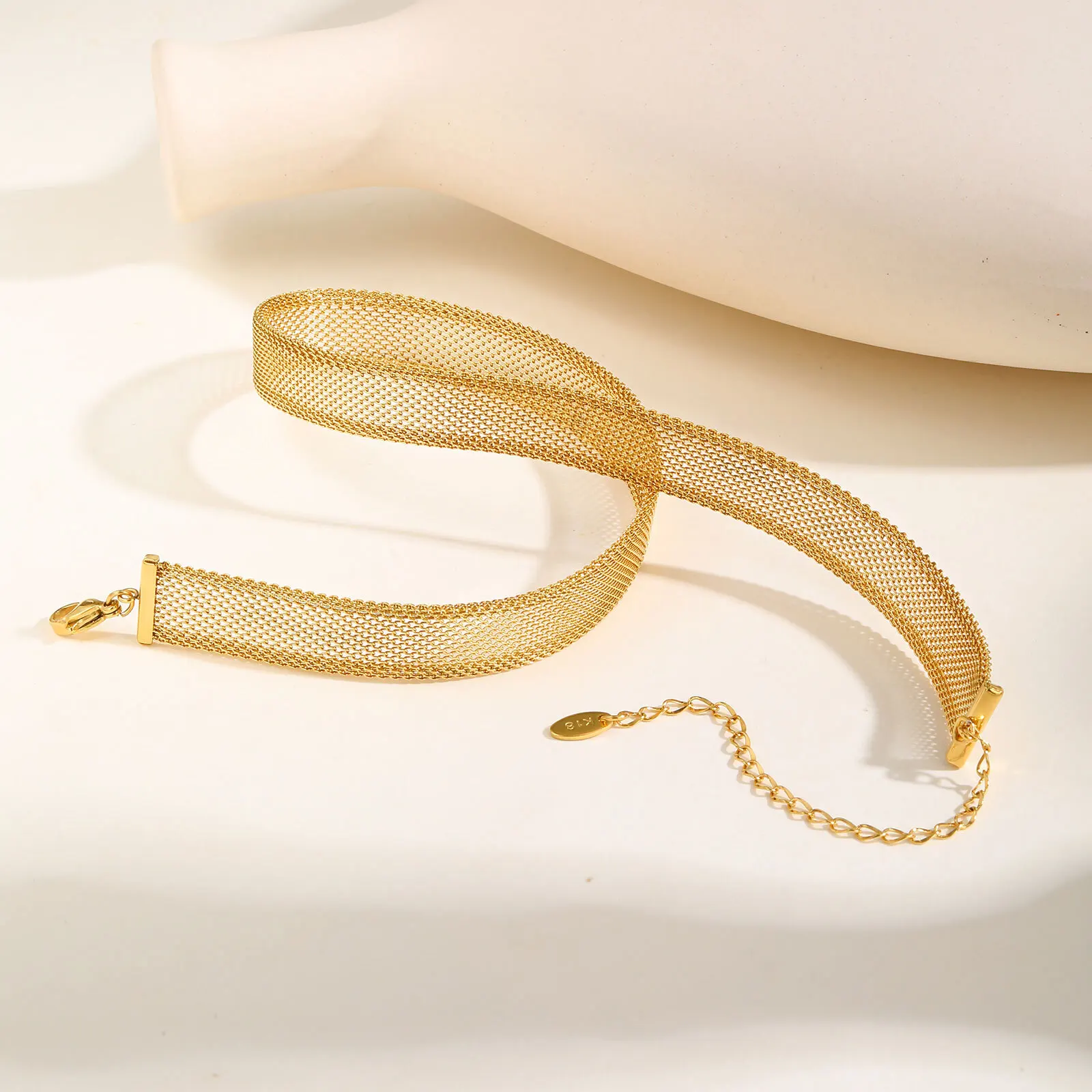 Mesh Link Necklace for Women, stainless steel chain Clavicle Necklaces ,Adjustable Gold Plated Neck Jewelry