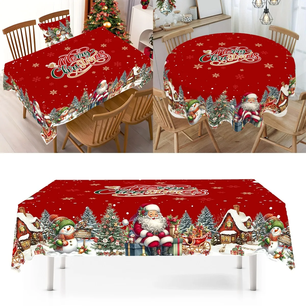 Weihnachtstischdecke, Weihnachtsmann, Schneemann, Esstisch, Weihnachtsdekoration, 2025, für Zuhause, Küche, Weihnachtsgeschenke, Navidad, Neujahr