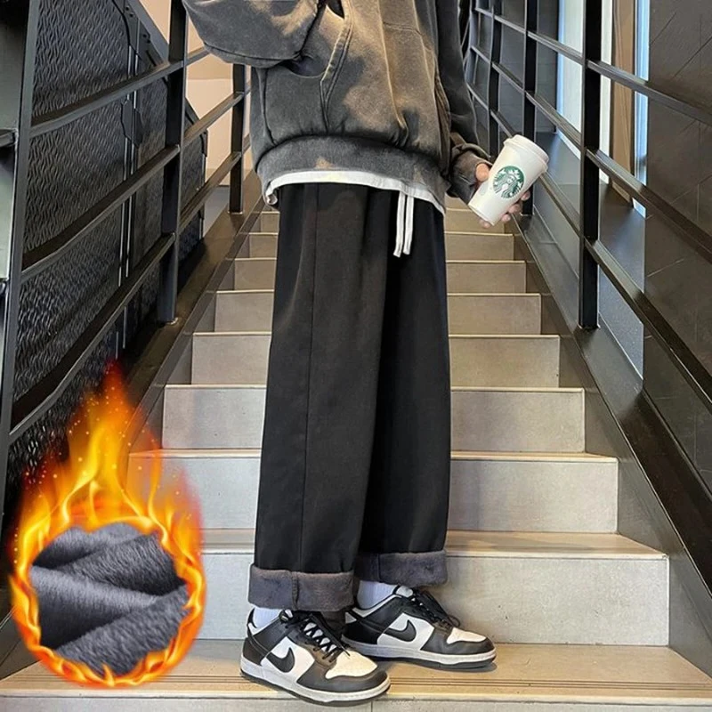 الرجال سليم صالح عادية شارع العليا الجينز الذكور موضة صوف مبطن سميكة الدنيم السراويل الثلوج الدافئة أفخم مرونة بنطلون