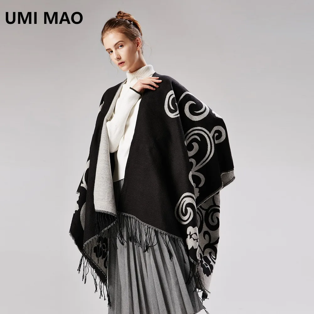 UMI MAO Scarf Taiji Flower Fork Thickening Warm Popular Shawl Imitation Cashmere Travel Cape Air Conditioning Cape Y2K