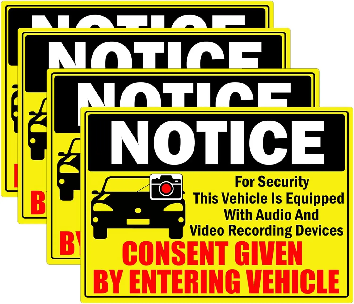 2.5 * 3.5inch Notice Vehicle is Equipped with Audio Video Recording Devices Consent Sticker Surveillance Warning Label 6pcs