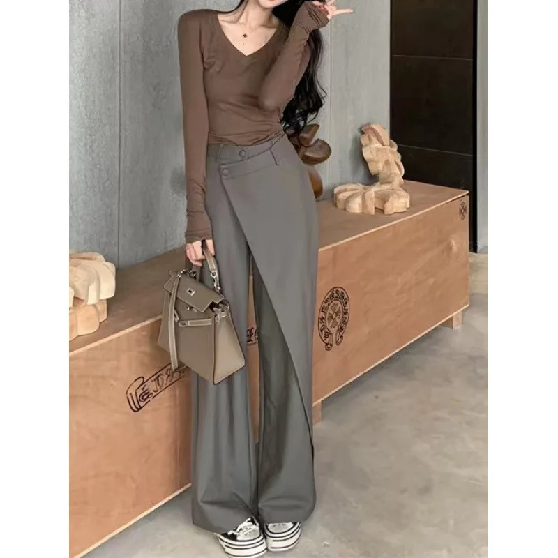 Women Suit Pants 2025Autumn Winter New Plus Size Women's Pants Unique Irregular Wide Leg High Waisted Straight Casual Trousers