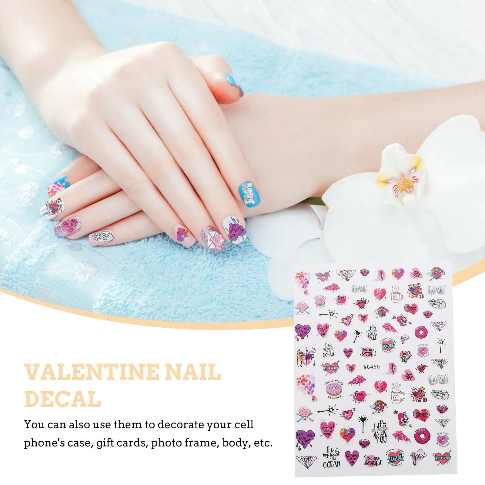 

Heart Stickers 12 Sheets Valentine Decals Adhesive Nail Art Supplies Easy Apply DIY Party Nail Salon Home Use Cell Phone Case