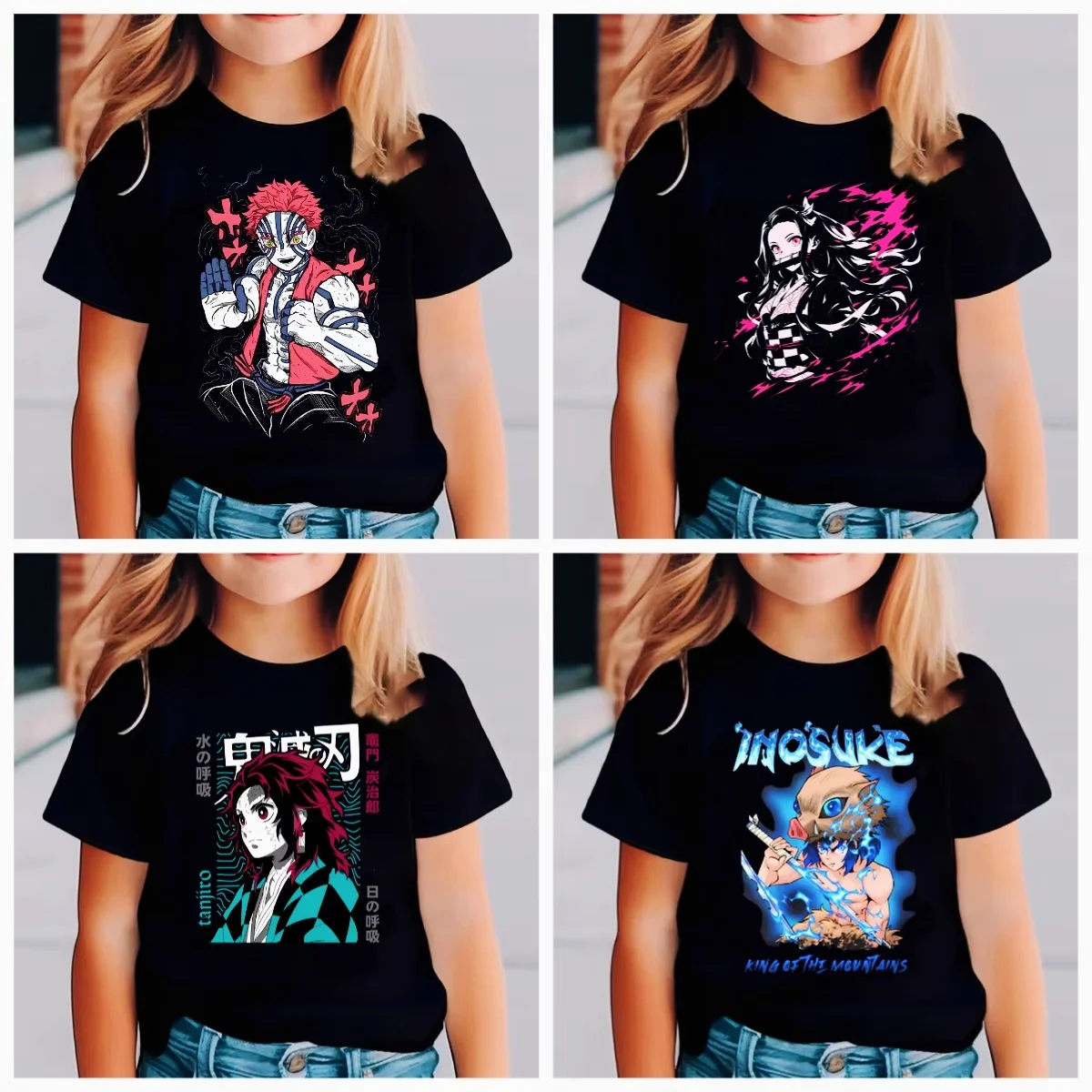 شيطان القاتل الأطفال أنيمي الكرتون قصيرة الأكمام الرجال النساء الفتيان الفتيات الصيف Kimetsu No Yaiba ملابس الاطفال الهدايا