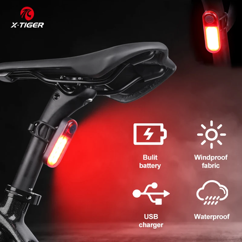 X-TIGER Multi-function Tail Light Red White Light 240° Wide-angle Bicycle Lights Bike Rear Lamp For Seat Tube Helmet Handlebar