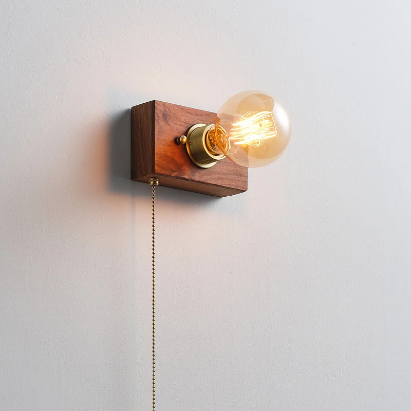 

Retro Walnut Wooden Wall Lamp With Switch For Bedroom Bedside Living Room Sconce Home Decor Log Vintage Wall Light Fixture 220V