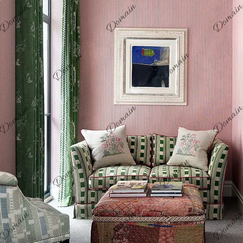 French retro double triple sofa straight row sofa American fabric green plaid sofa disassembly and washing