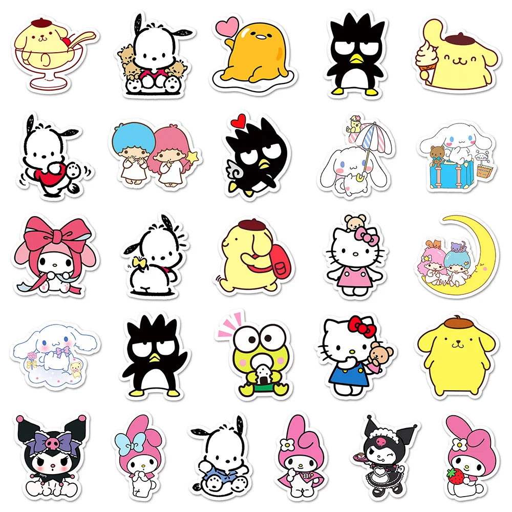 10/30/50/100pcs ผสม Sanrio อะนิเมะสติกเกอร์น่ารัก Kuromi Hello Kitty My Melody การ์ตูนสําหรับขวดน้ําเครื่องเขียนโทรศัพท์