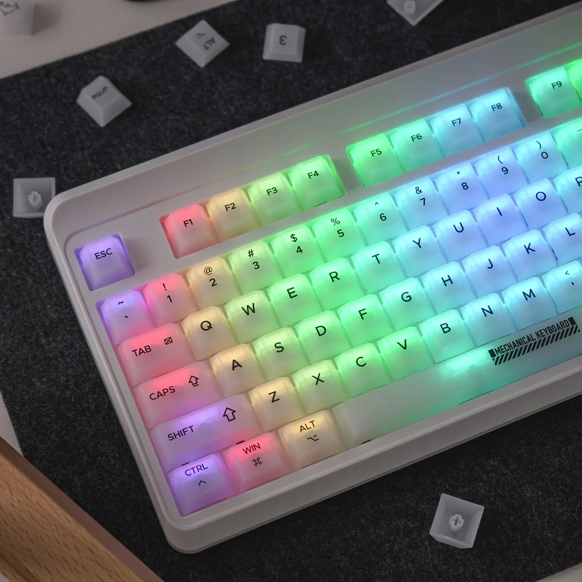 Tecsee Cherry Profile 123Keys PC Silkscreen Opal Translucent Keycaps for Mx Hot-Swap Switch Mechanical Keyboard Keycaps