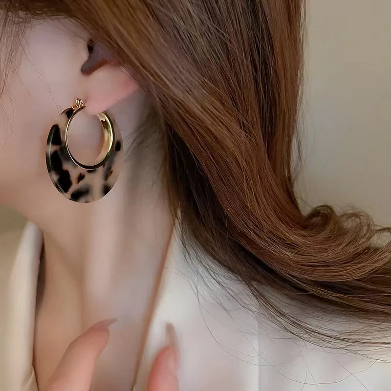 Personalized Leopard Print Acrylic Earrings Women Circle Fashion Trends Temperament Advanced Feeling Geometry Hoops Earrings