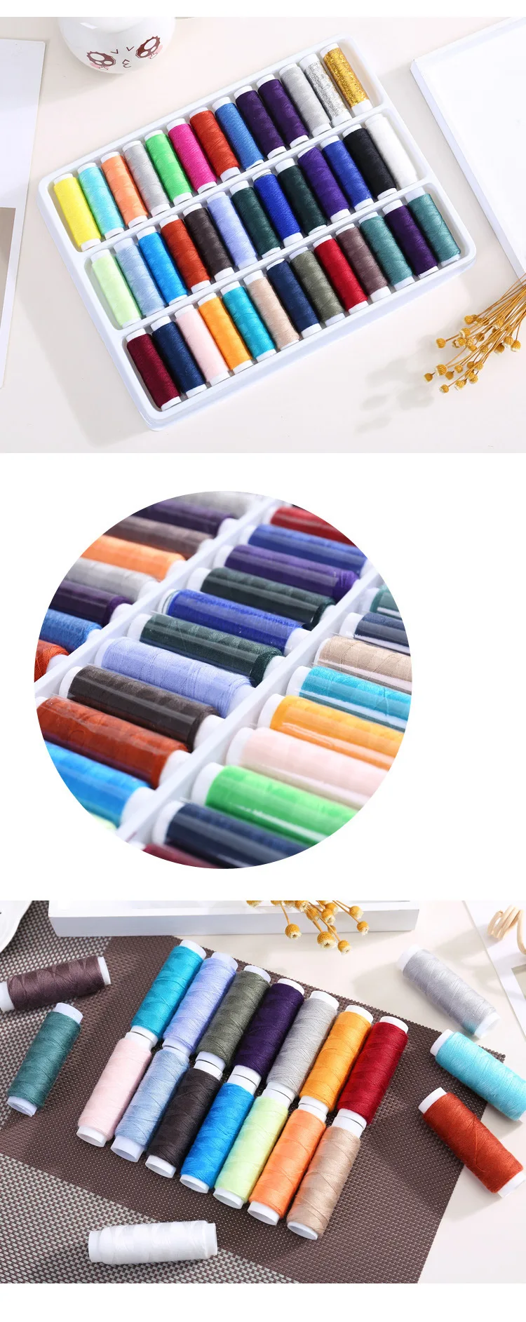 39 Stück gemischte Farben, 100 % Polyester, Garn, Nähgarn, Rollenmaschine, Handstickerei, 200 Yard, jede Spule für Heim-Nähset – Detail 1