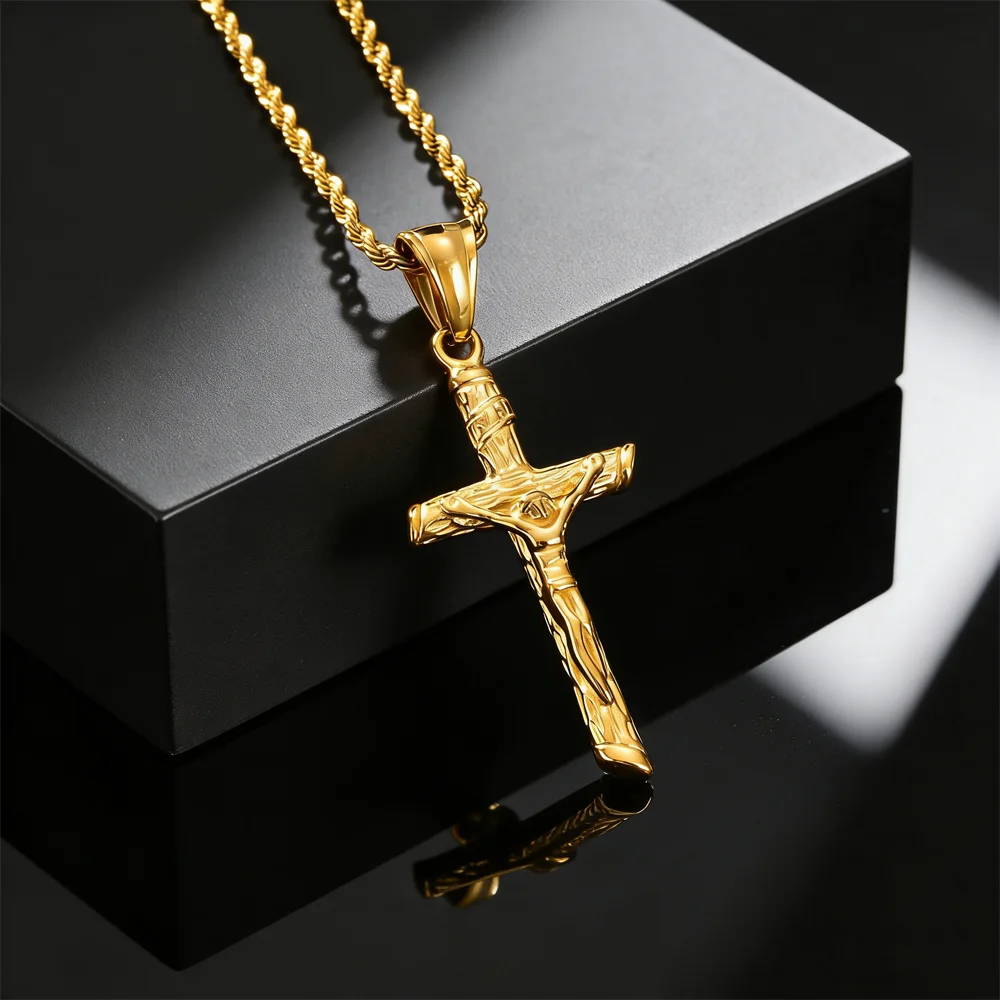 Edelstahl-Kreuz-Halskette für Männer, christliche Jesus-Anhänger-Halskette, Katholizismus, religiöser Glaube, Schmuck, Ostergeschenke – Detail 6