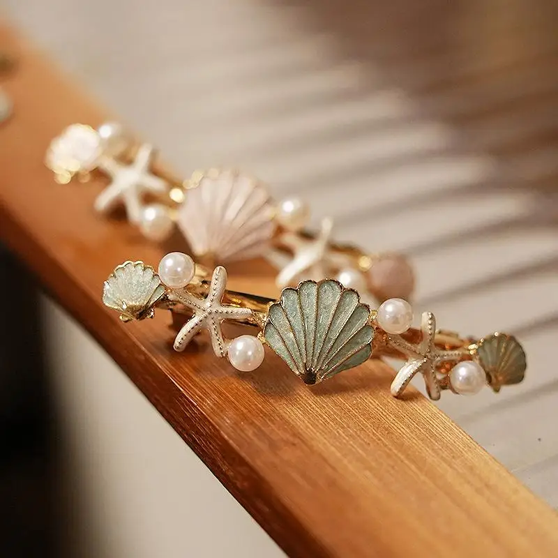 Ocean Wind Shell Starfish Hair Clip Pearl Decoration Side Clip Vacation/daily Styling Sweet Headpiece Women's Hair Clip〔Funny〕